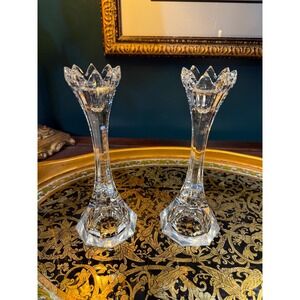 Vintage Bohemia Crystal Candlestick Holders – Pair, 8.75″ Tall Lead Crystal